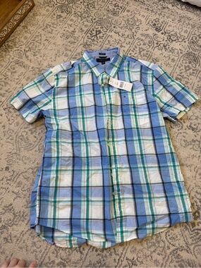 Tommy Hilfiger Blue & Green Plaid Short-Sleeve Button-Down Shirt